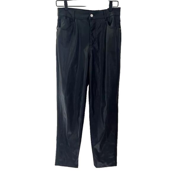Zara Faux Leather Straight Leg Trouser Black Pants High Rise Womens Size 6 - Picture 1 of 12